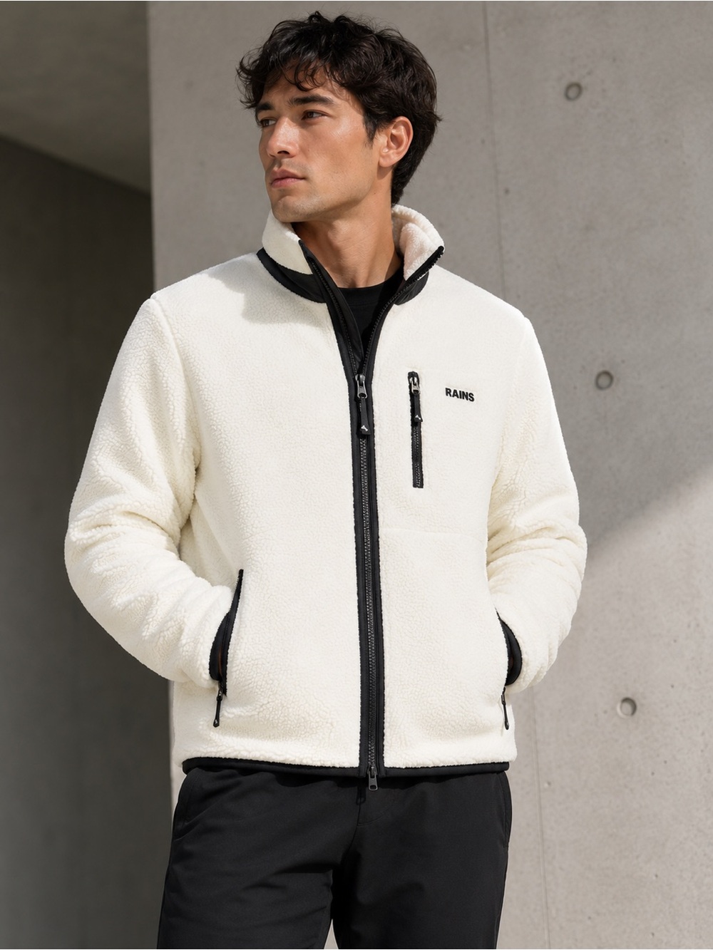 RAINS Heavy Fleece Full Zip Jacket Fossil White Unisex Large NWT